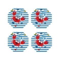 thumbnail image 1 of Honeii Red Funny Crab on Blue Stripe print Leather Coaster Set of 4, ideal for safeguarding your furniture from drinks spills and effortless cleanup-Octagon, 1 of 6