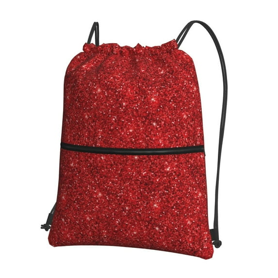Honeii Red Glitter Print Drawstring Backpack,String Bag,Sackpack Cinch Water Resistant Nylon for Gym Shopping Sport Yoga