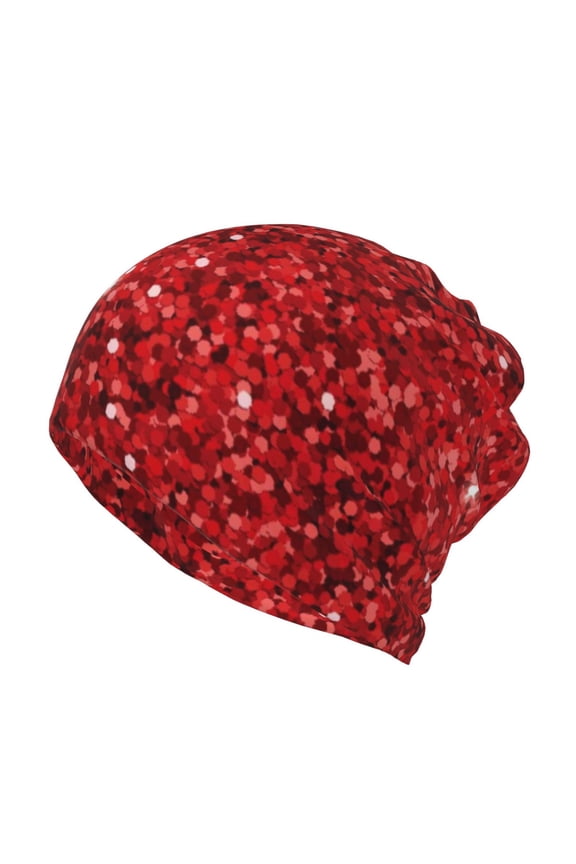 Red Glitter Print Winter Beanie Daily Hat - Thermal Polar Fleece Ski Running Hat Skull Cap for Men and Women,Beanie
