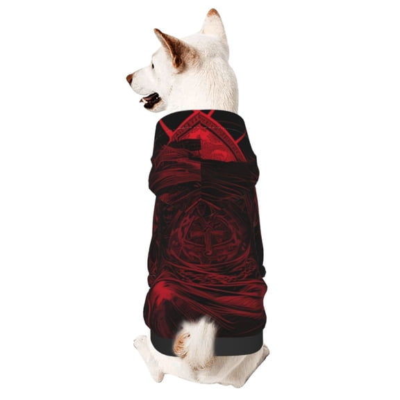 Honeii Red Gothic Skeleton Throne Print Small Dog Hoodies Pet Hooded Sweatshirts Fall Winter Puppy Cat Sweaters Warm Clothes for Small Dogs Outfits Costume-Large