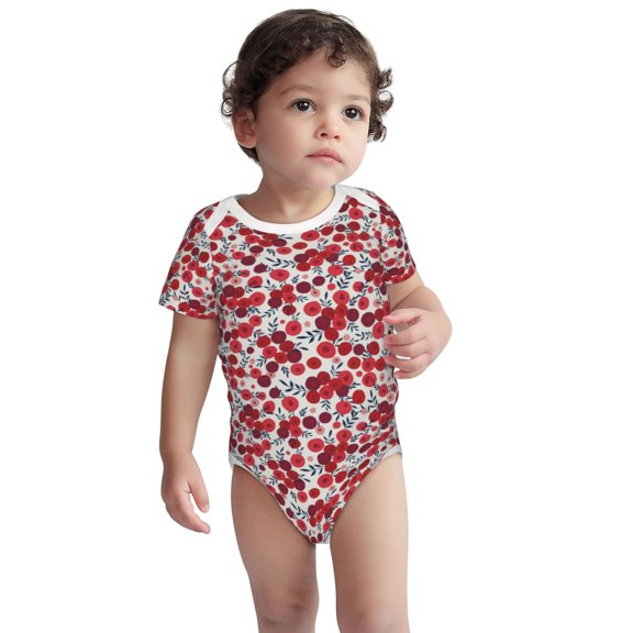 Honeii Red Hawthorn Pattern unisex-baby Short-sleeve Bodysuit,One-piece Bodysuit 100% Organic Cotton-12 Months