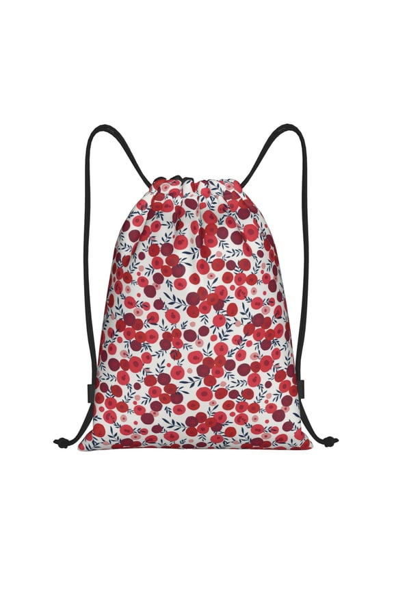 Red Hawthorn Print Drawstring Backpack,Drawstring Bags String Backpack Gym Cinch Sack Backpack Sport Bag Draw-Small