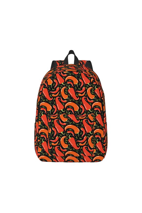 Red Hot Chili Print Canvas College Laptop Backpack, Durable Rucksack Travel Notebook Bag School Backpack Book Bag for Men Women-Medium