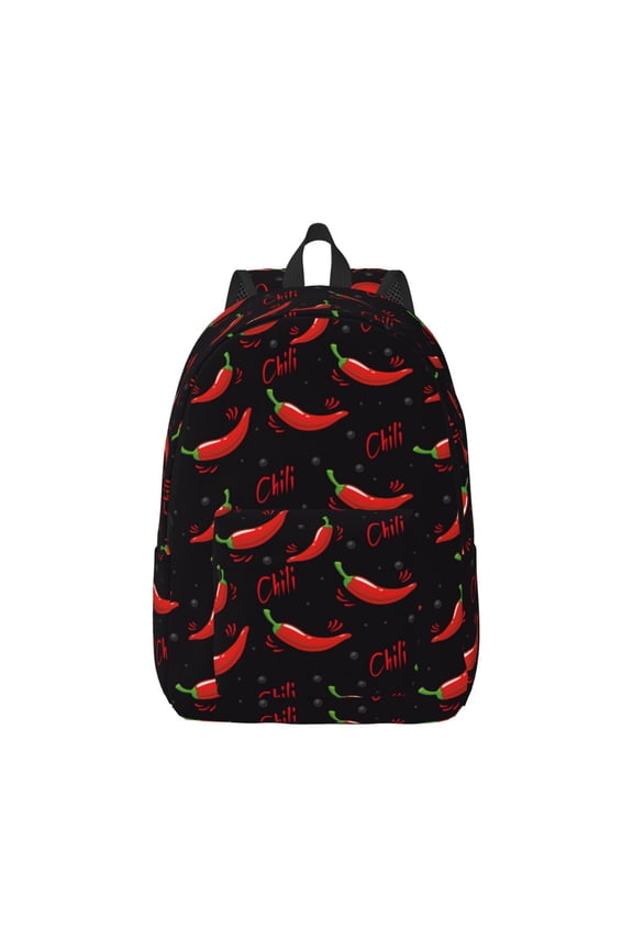 Red Hot Chili Print Canvas College Laptop Backpack, Durable Rucksack Travel Notebook Bag School Backpack Book Bag for Men Women-Medium