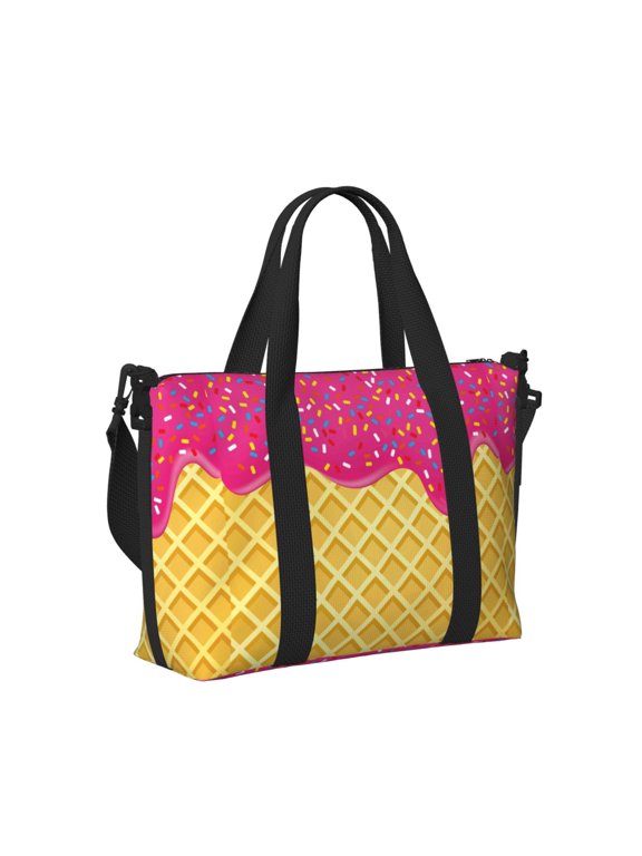 Red Ice Cream Print Hand Travel Bag,Travel Duffle Bag, Waterproof Weekender Bag,Carry On Tote Bags,Weekender Tote Bag,for Weekend and Business Travel