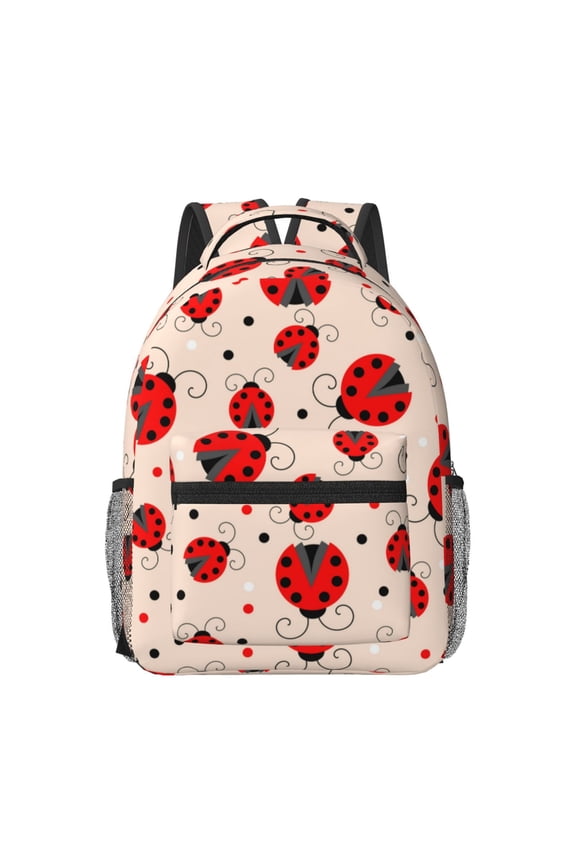 Red Ladybug Print Backpack for School,15.6 inch Laptop Back Pack for High School and College Students, Waterproof Computer Bookbag-One Size