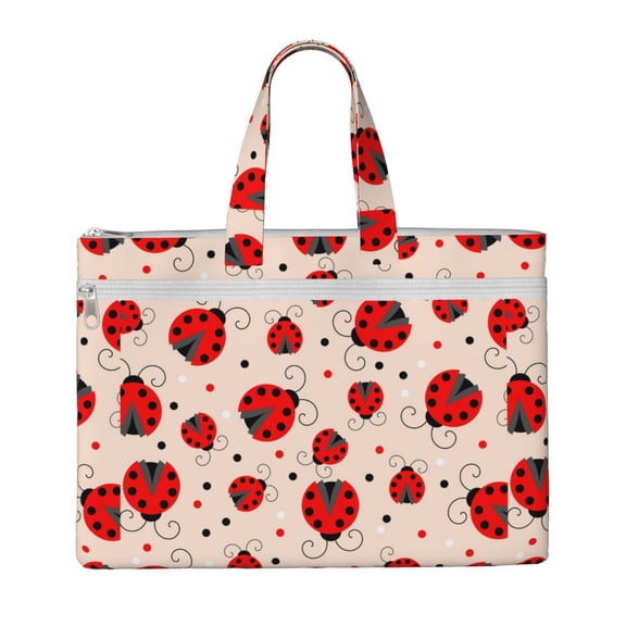 Honeii Red Ladybug Print Canvas Tote Bag with Compartments Laptop Tote Bag Large Tote Bag