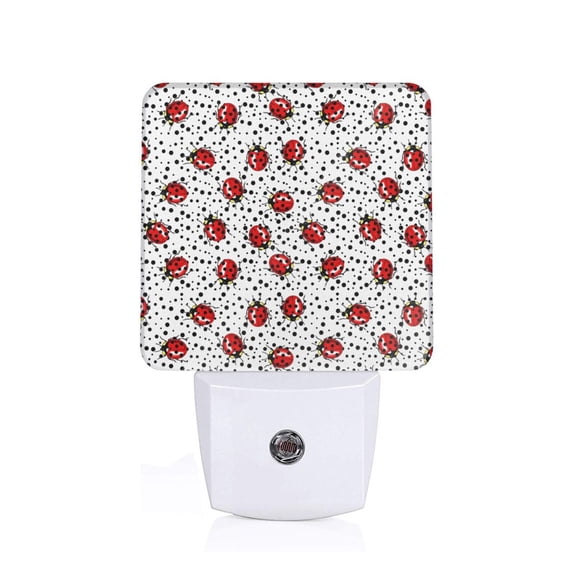 Honeii Red Ladybugs On Black Dotted Print LED Night Light with Light Sensor, Night Lights Plug Into Wall,Ideal for Bedrooms and Hallways-US