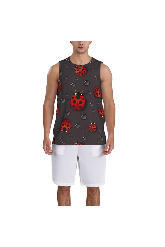 Red Ladybugs print basktball shirt for men and women, Unisex basketball jersey for Theme party-3X-Large