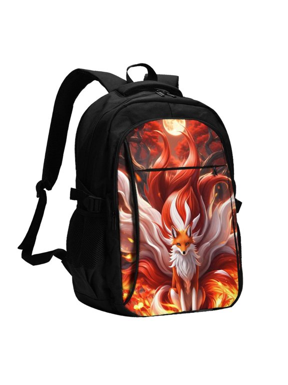 Red Leaf Flame Fox for Travel Laptop Backpack, Business Laptops Backpack with USB Charging Port, College High School Computer Bag for Men Women
