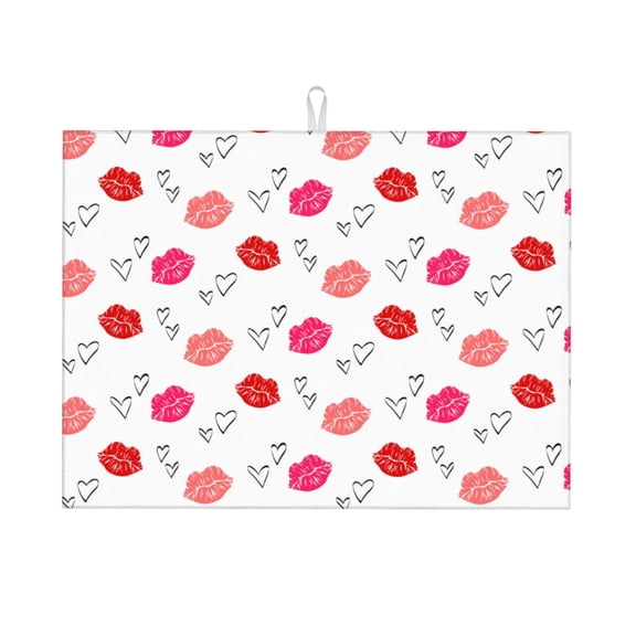 Honeii Red Lips 1 Print Kitchen Drying Mat Coffee Bar Mat Hide Stain Coffee Maker Mat for Countertops Coffee Pot Dish Drying Mat