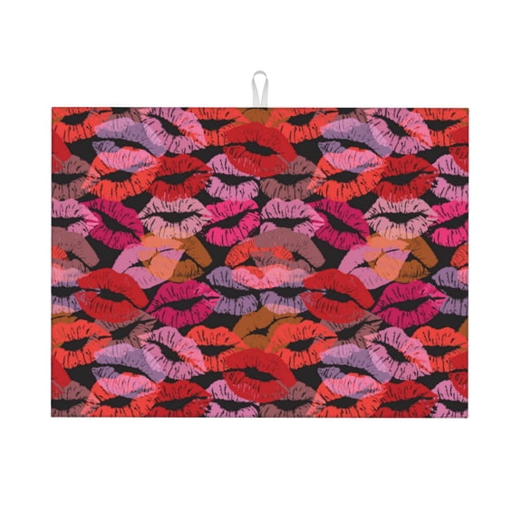 Honeii Red Lips Kissing Print Kitchen Drying Mat Coffee Bar Mat Hide Stain Coffee Maker Mat for Countertops Coffee Pot Dish Drying Mat