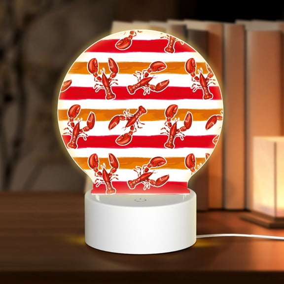 Honeii Red Lobster Print Acrylic LED Night Lamp,Round Touch-Control Night Light with 3 Lighting Modes,for Bedrooms, Living Rooms, and Gifting