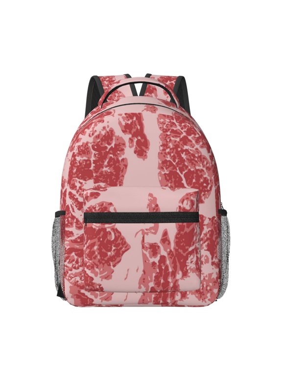 Red Meat Print Backpack for School,15.6 inch Laptop Back Pack for High School and College Students, Waterproof Computer Bookbag-One Size