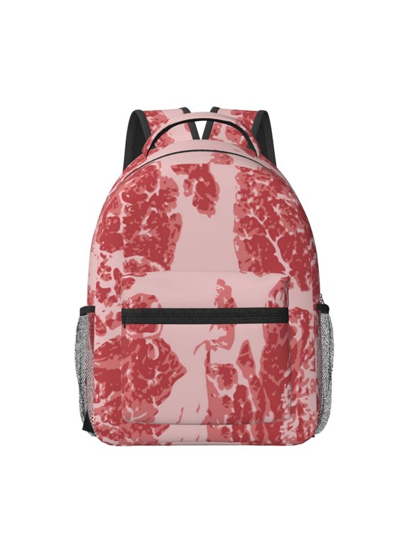 Red Meat Print Backpack for School,15.6 inch Laptop Back Pack for High School and College Students, Waterproof Computer Bookbag-One Size