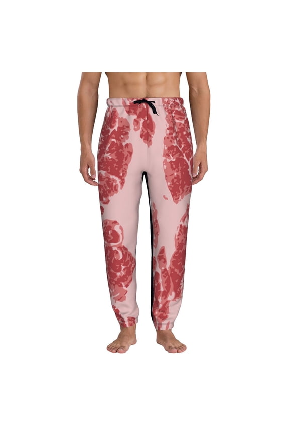 Red Meat Print Mens Jogger Sweatpants, Men's Lounge Pants with Pockets-Large