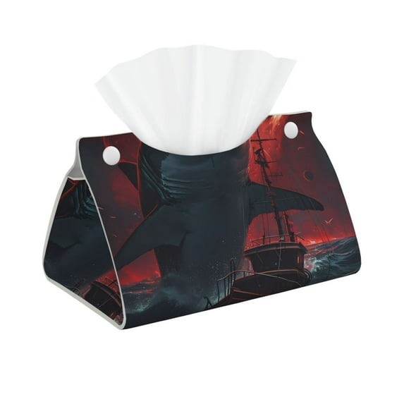 Honeii Red Moon Shark Sailboat for Tissue Box Cover/Holder - Covers Rectangular Shaped Boxes with a Contemporary Finish - Designed with Modern PVC Leather