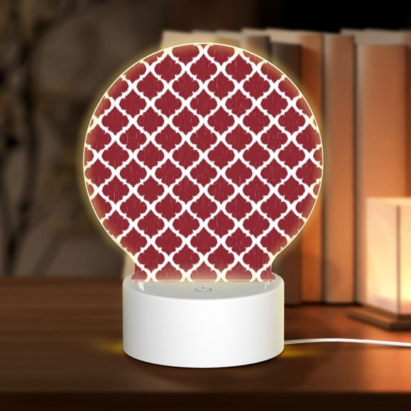 Honeii Red Moroccan Print Acrylic LED Night Lamp,Round Touch-Control Night Light with 3 Lighting Modes,for Bedrooms, Living Rooms, and Gifting