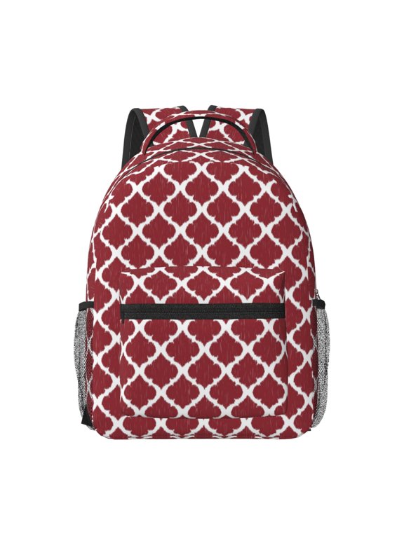 Red Moroccan Print Backpack for School,15.6 inch Laptop Back Pack for High School and College Students, Waterproof Computer Bookbag-One Size