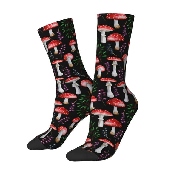Honeii Red Mushrooms Print Adult Socks,Crew Socks,Casual Calf Socks,Daily Wear Socks for Men & Women, Perfect for Sports, Casual and Everyday Use
