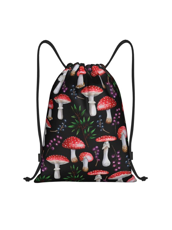 Red Mushrooms Print Drawstring Backpack,Drawstring Bags String Backpack Gym Cinch Sack Backpack Sport Bag Draw-