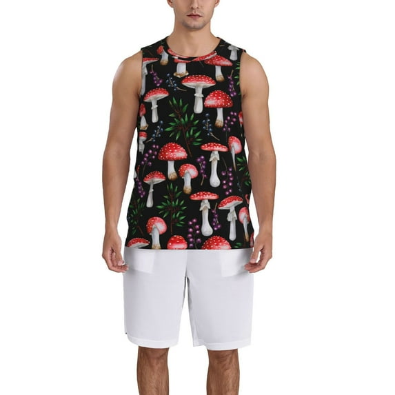 Honeii Red Mushrooms print basktball shirt for men and women, Unisex basketball jersey for Theme party-Medium