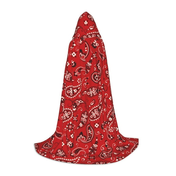 Honeii Red Paisley Floral Print Poncho Cape, Cloak Coat, Snuggly Hooded Wearable Blanket, Hooded Cape For Teenagers,Halloween Costumes-Small