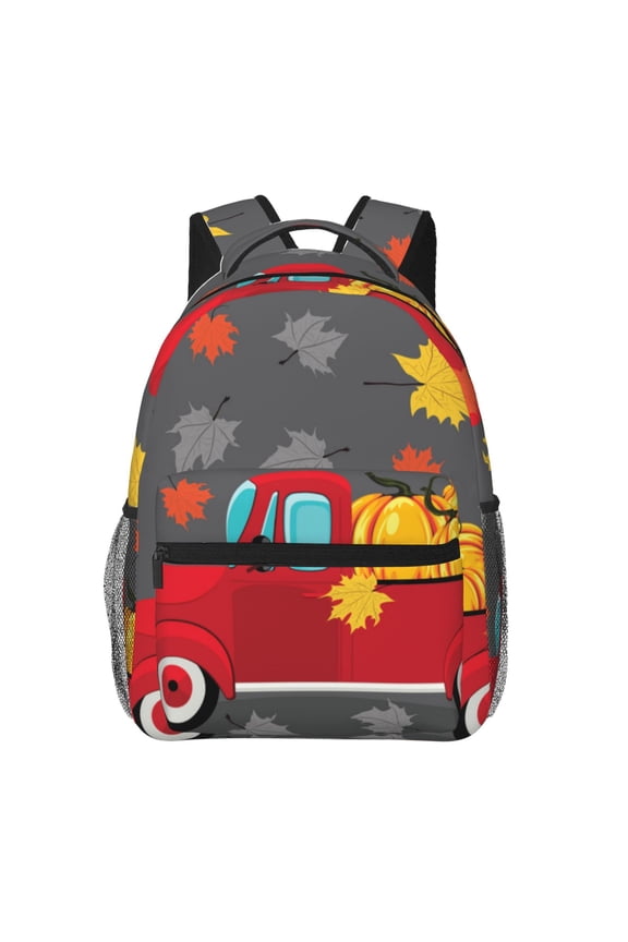 Red Pickup Truck With Pumpkins Print Backpack for Both Men and Women, Basic Bookbag for College, Work, or Travel,Rucksack Computer Bag-One Size