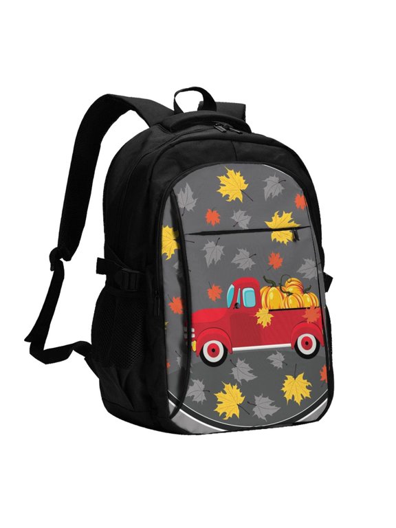 Red Pickup Truck With Pumpkins for Travel Laptop Backpack, Business Laptops Backpack with USB Charging Port, College High School Computer Bag for Men Women