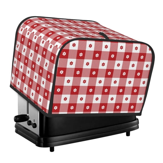 Honeii Red Plaid Daisy Print 4 slice Toaster Cover, Two Slice Toaster Dust-proof Cover For Kitchen Small Appliance and Fingerprint Protection