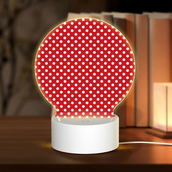 Honeii Red Polka Dot Print Acrylic LED Night Lamp,Round Touch-Control Night Light with 3 Lighting Modes,for Bedrooms, Living Rooms, and Gifting
