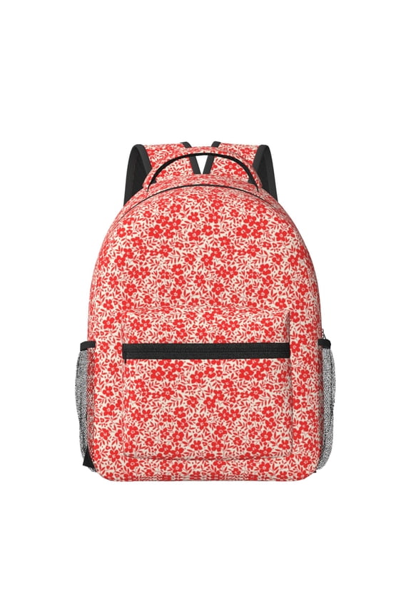 Red Pretty Flowers Print Backpack for School,15.6 inch Laptop Back Pack for High School and College Students, Waterproof Computer Bookbag-One Size