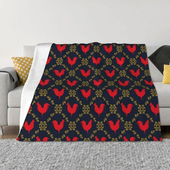 Honeii Red Rooster print throw blanket, crafted from cozy cotton flannel, offers versatile home decor as a bedding suitable for all seasons.-40"x30"