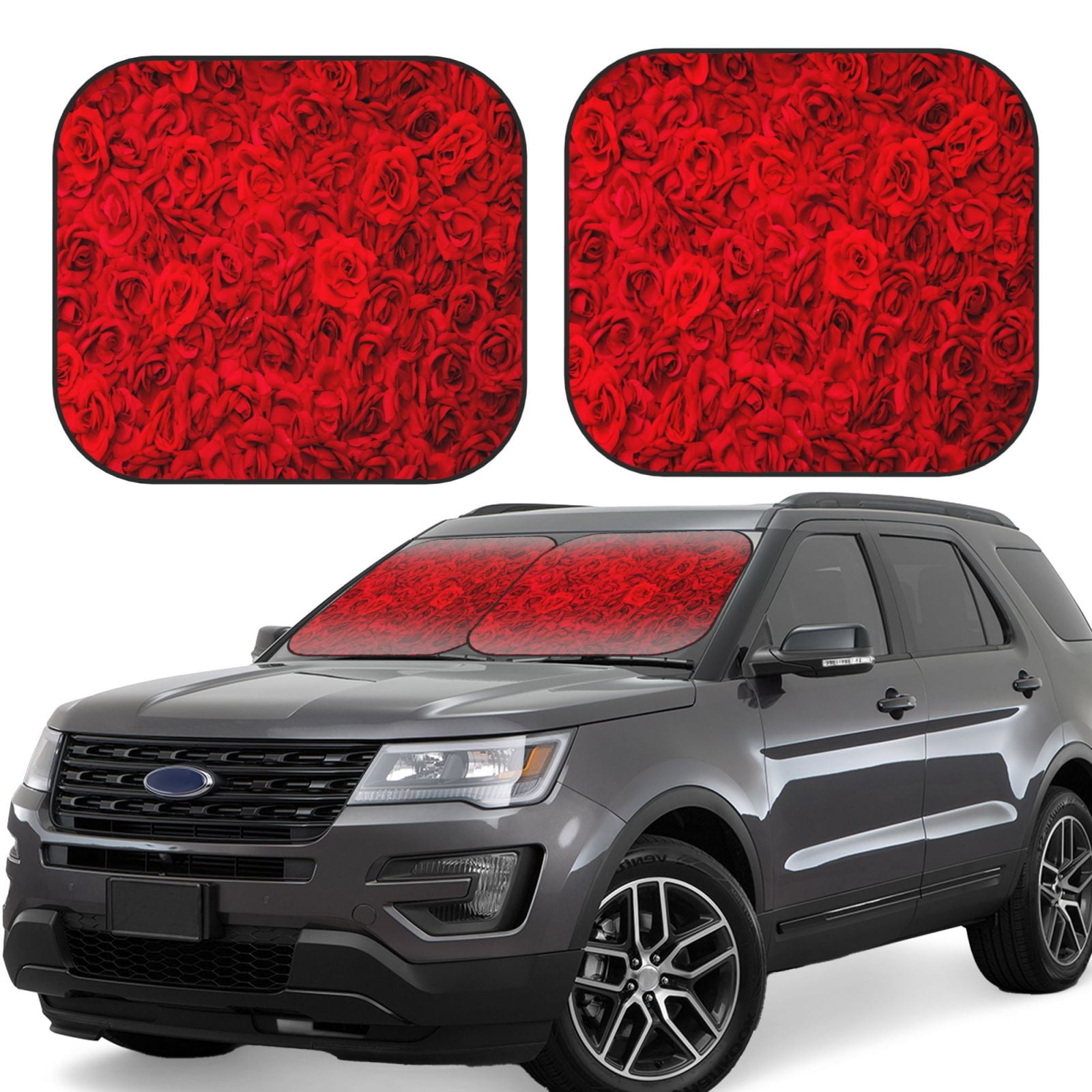 Honeii Red Rose Print Foldable Car Sun Shade for Windshield, 2-Piece UV ...
