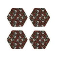thumbnail image 1 of Honeii Red Rose Skull print Leather Coaster Set of 4, ideal for safeguarding your furniture from drinks spills and effortless cleanup-Hexagon, 1 of 6