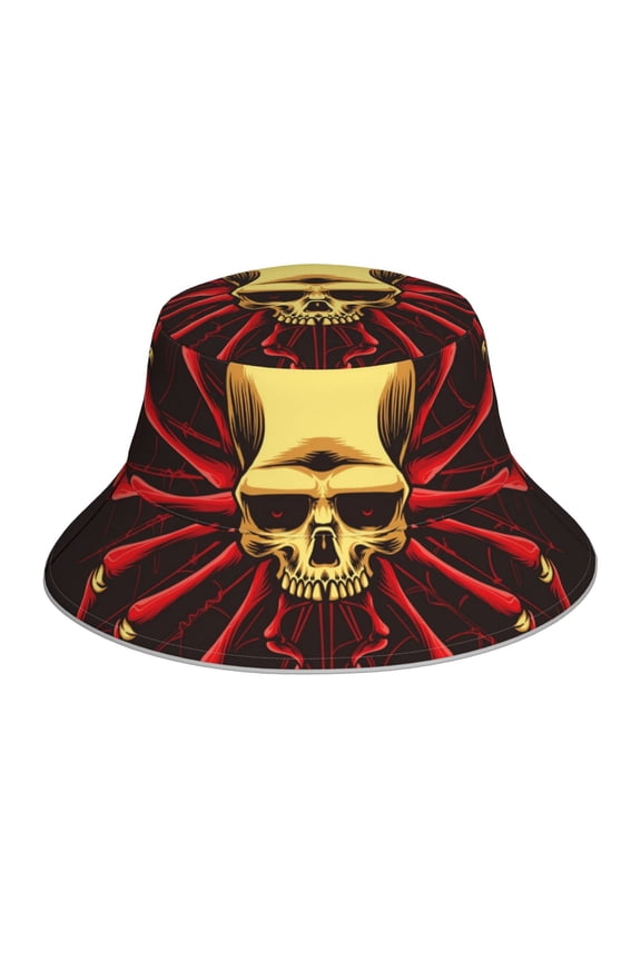 Red Skull Spider for Unisex Bucket Hat Waterproof Rain Hat Reversible Shiny Rave Bucket Hat for Concert Festival Boonie Cap