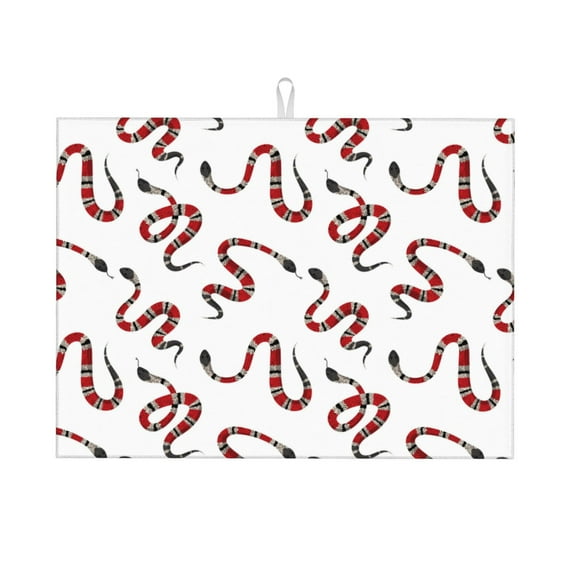 Honeii Red Snake print Super Absorbent Coffee Bar Mat Hide Stain Coffee Maker Mat for Countertops Coffee Pot Dish Drying Mat for Kitchen Counter