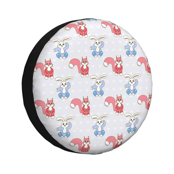 Honeii Red Squirrel And Blue Rabbit Print Tire Covers, Waterproof Anti-UV Sun Snow Rain Tire Covers for Trailers, RV, Camper, SUV, Truck-16 inch