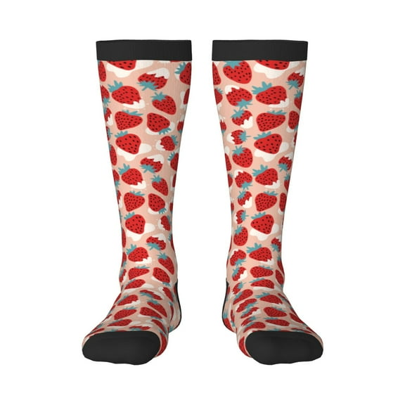 Honeii Red Strawberry Print Long Socks,Novelty Design Socks Gift for Men and Women,Crew Socks,Calf Socks