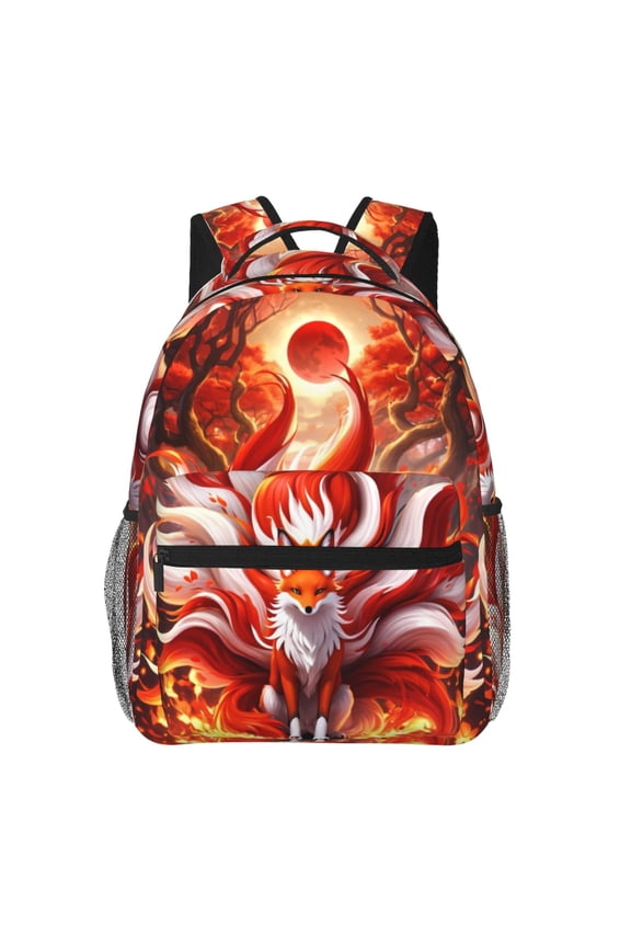 Red Sun Flame Fox Print Backpack for Both Men and Women, Basic Bookbag for College, Work, or Travel,Rucksack Computer Bag-One Size