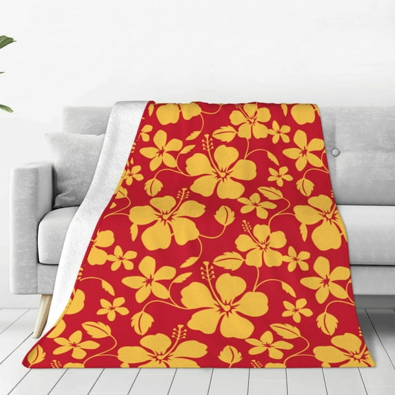 Honeii Red Vintage Flowers Print Fleece Blanket - Throw Blanket for Bed, Sofa, Couch, Camping, and Travel , Microplush Ultra Soft Warm Blanket-40"x30"