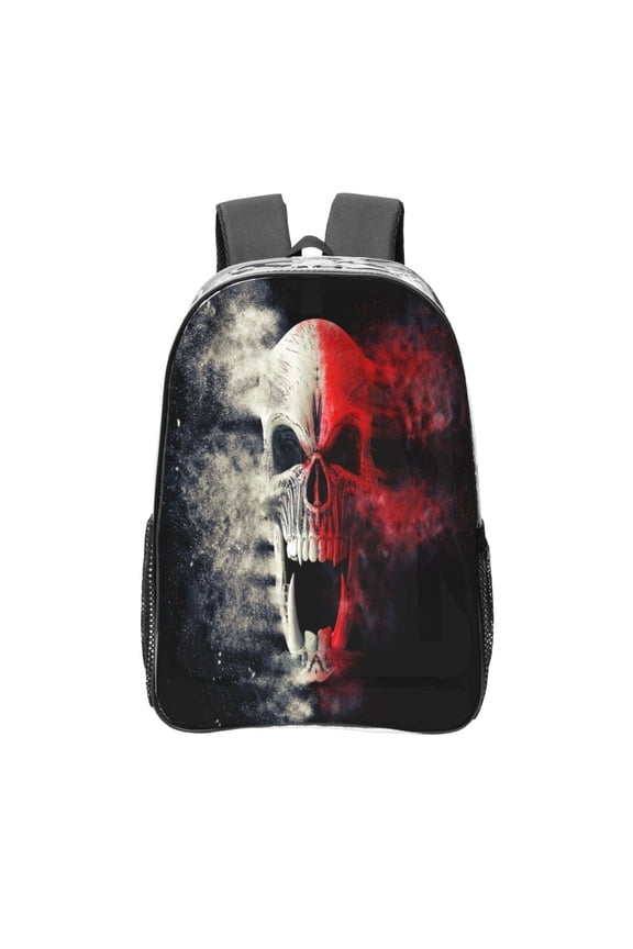 Red And White Screaming Demon Skull Print Clear Backpack Heavy Duty Transparent Bag 17" See Through BookBag for Women Men Adults Work Festival Sports Travel