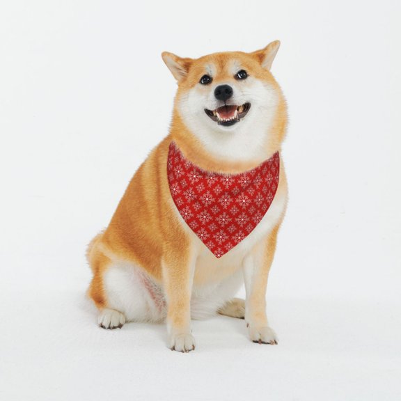Honeii Red White Snowflakes Pattern Pet Scarf for Small Dogs and Cats,Washable Triangle Dog Scarfs with Adjustable Buckle,Dog Bandana-Large