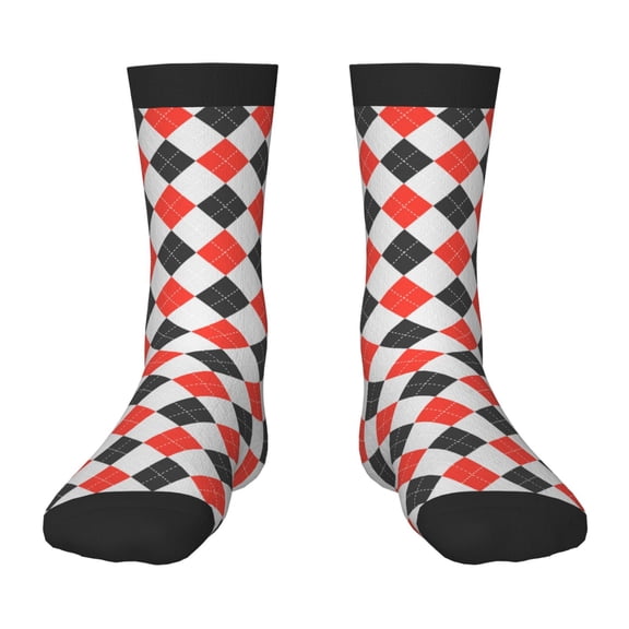 Honeii Red and black argyle Print Children's Colorful Socks,Unisex Kids and Toddlers' Cushioned Sock,Kids Athletic Crew Socks,for Everyday Wear and Sports