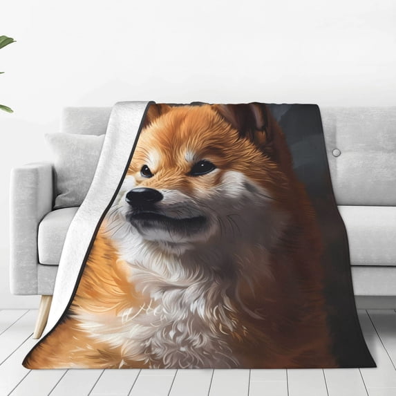 Honeii Regal Shiba Inu Print Fleece Blanket - Throw Blanket for Bed, Sofa, Couch, Camping, and Travel , Microplush Ultra Soft Warm Blanket-80"x60"