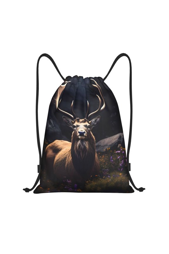 Regal Stag In Forest Print Drawstring Backpack,Drawstring Bags String Backpack Gym Cinch Sack Backpack Sport Bag Draw-Small