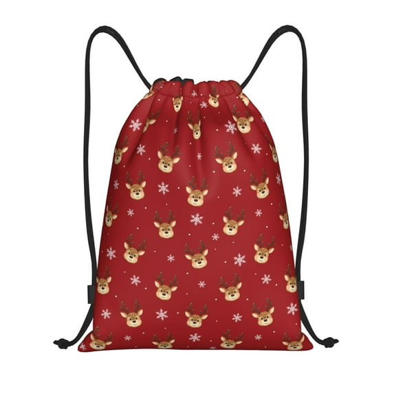 Honeii Reindeer Faces Festive Red Print Drawstring Backpack,Drawstring Bags String Backpack Gym Cinch Sack Backpack Sport Bag Draw-Medium