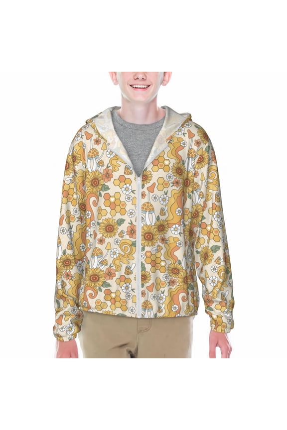 Retro 70s 60s Flower Print Sun Protection Jacket Hooded Cooling Shirt with Pockets Hiking Outdoor Performance-