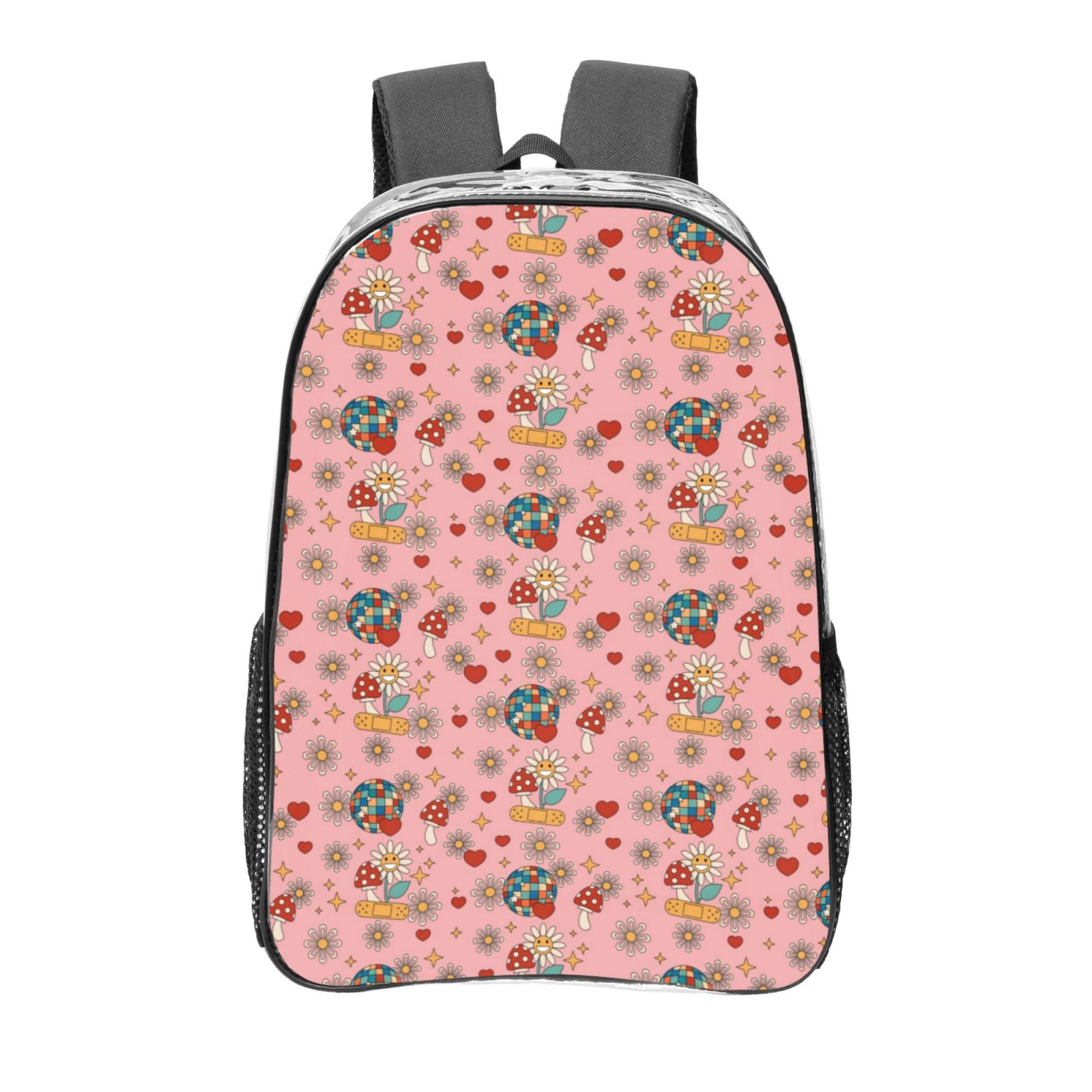 Honeii Retro 70s 60s Hippie Flower Print Clear Backpack Heavy Duty ...