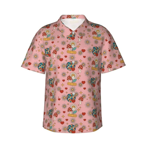 Honeii Retro 70s 60s Hippie Flower Print Men’s Hawaiian Shirt,Classic Button-Down Short Sleeve Shirt, for Beach, Vacation, and Outdoor Activities,3X-Large